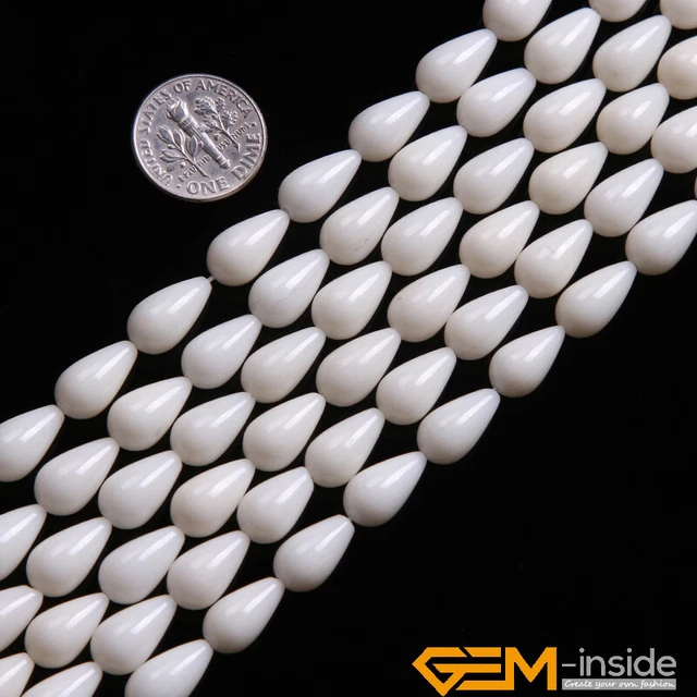Natural White Coral Gemstone Teardrop Loose Beads For Jewelry Making 15” 7x12mm