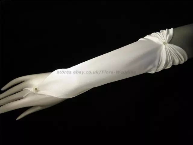 Satin FINGERLESS LONG Prom/Wedding BRIDAL/BRIDESMAID GLOVE,ruffle & diamantes