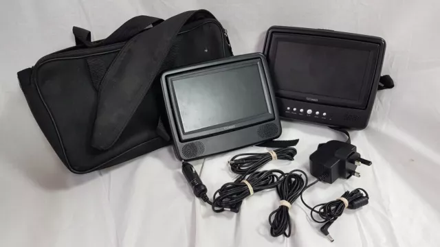 READ DESCRIPTION!! Technika pdtss09 Dual 7" LCD DVD Player with Some Accessories