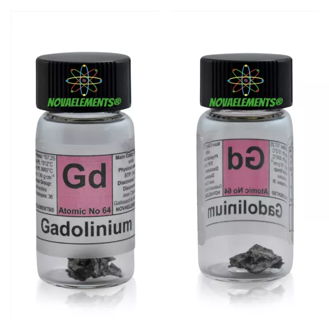1 gram 99,95% Gadolinium metal element 64 Gd sample in labeled glass vial
