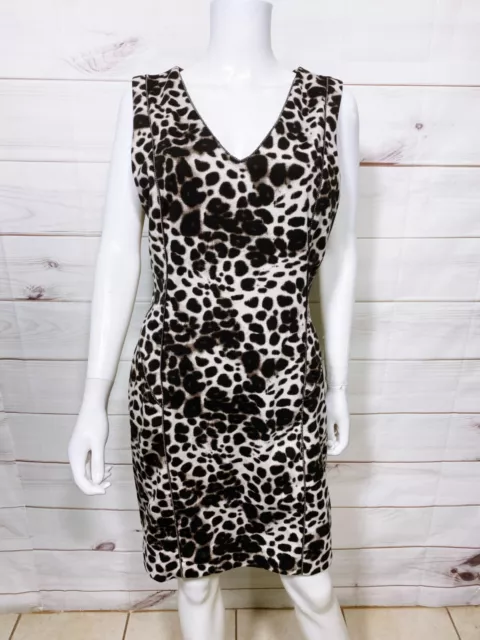 Jennifer Lopez Womens Dress Sz 14 Animal Print V-Neck Lined Back Zip Sleeveless