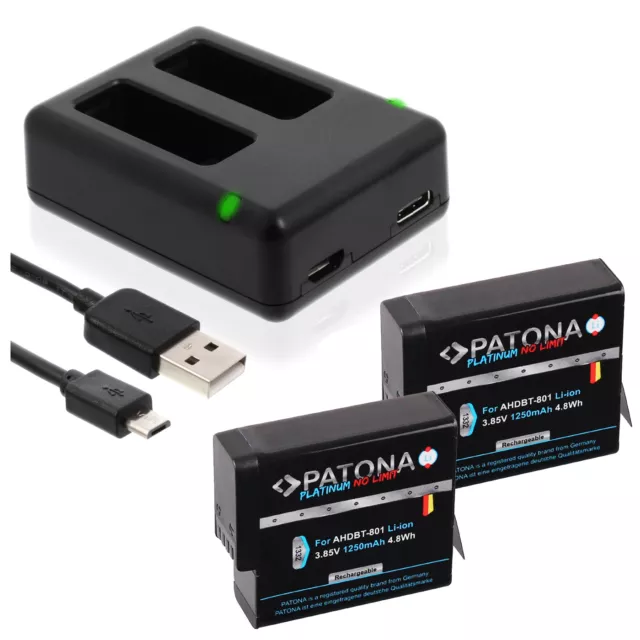 Patona Akku für GoPro Hero 5 / 6 / 7 / 8 - Dual USB Ladegerät AHDBT 501 701 801
