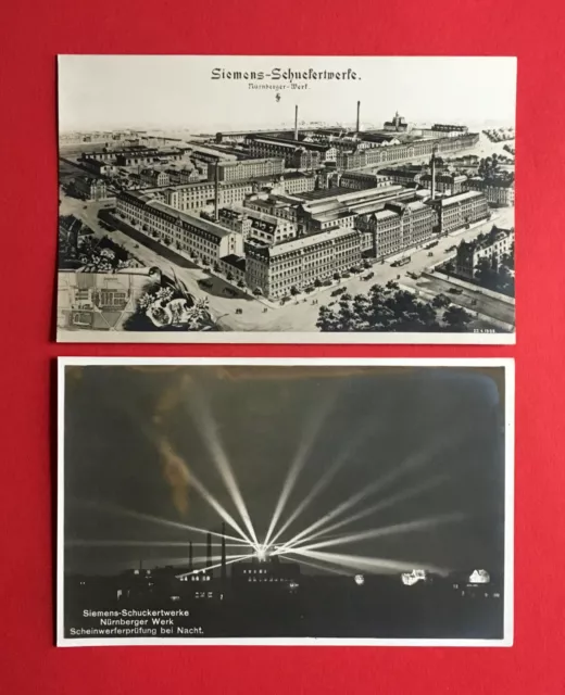 2 x Foto AK NÜRNBERG um 1925 Siemens Schuckert Werke mit Nachtaufnahme  ( 51226