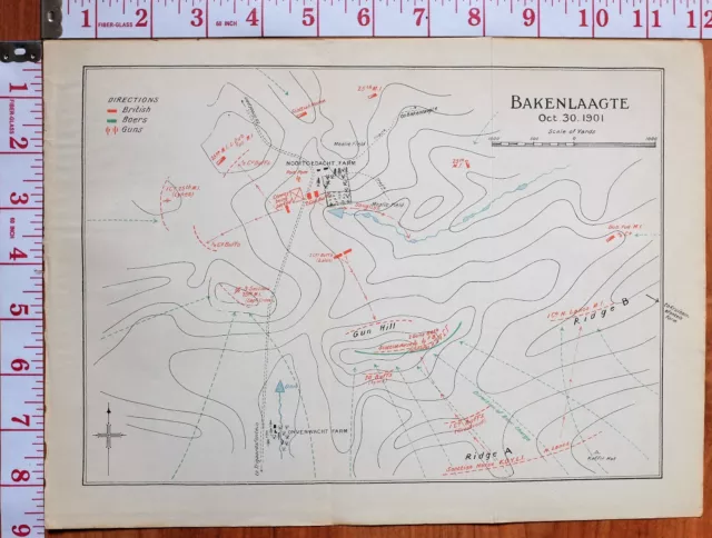 Boer War Era Map/Battle Plan Bakenlaagte Oct 30 1901 Gun Hill Covoys Positions