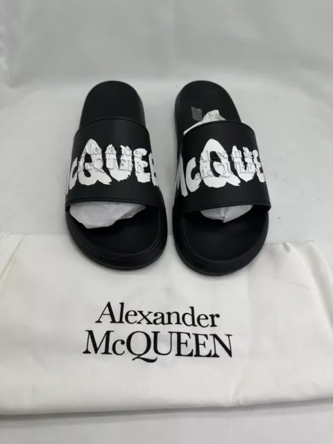 Alexander McQueen Men's Graffiti Logo Slide Sandal Black/White, EUR 44 US 11 3