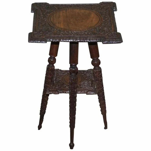 Anglo Burmese Hand Carved Rosewood 19Th Century Antique Side End Lamp Wine Table