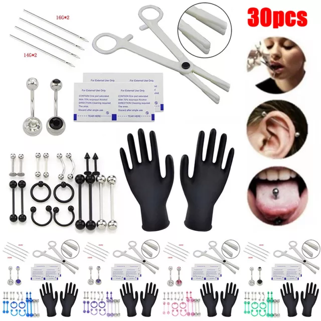 16G Tongue Eyebrow Nose Belly Button Piercing Body Piercing Jewelry Kit Tool  ZT