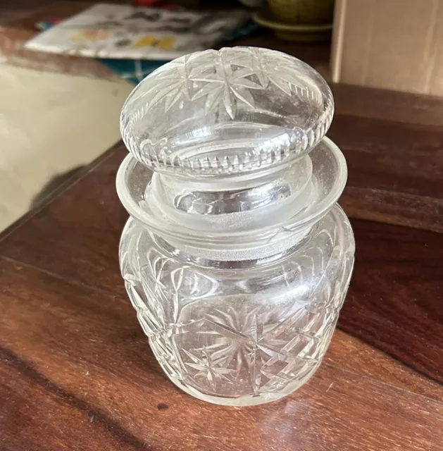 Gorgeous Vintage Lead Crystal Cut Glass Mushroom Lidded Jar - 14 cm