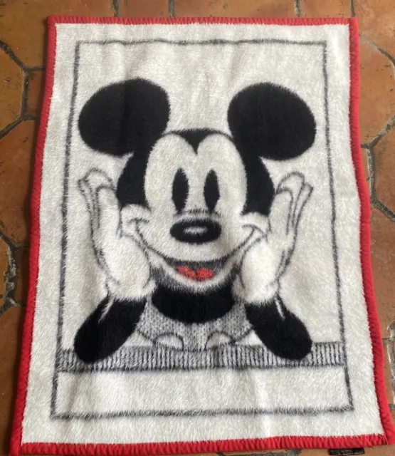 Vtg Walt Disney Co Mickey Mouse FACE Baby Blanket (ACRYL Velours) 37x28”