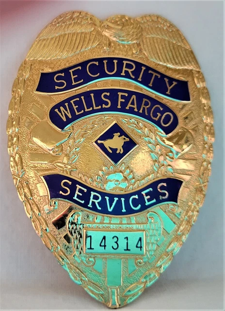 Vintage Wells Fargo Security Badge Low Number Gold Toned Obsolete