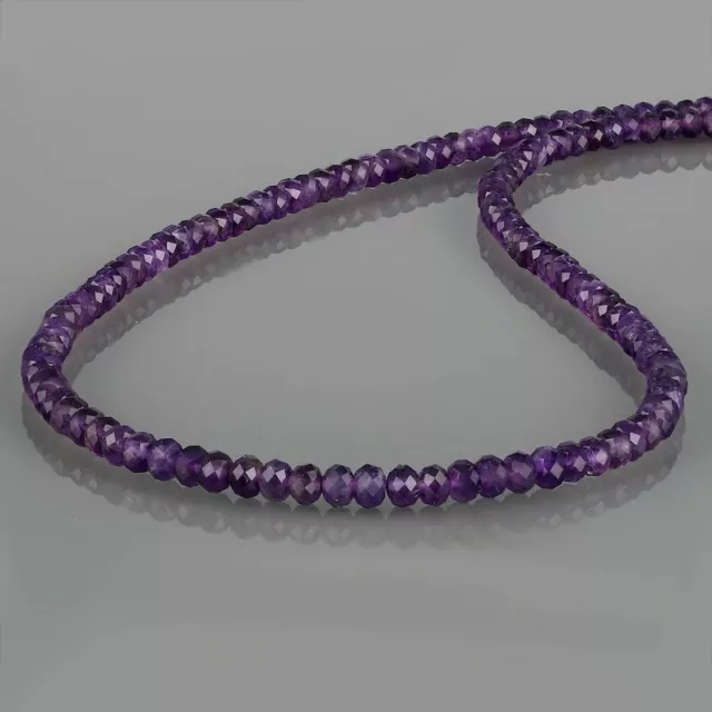 Natural Purple Amethyst Faceted Rondelle Gemstone 18" Beaded Choker Necklace