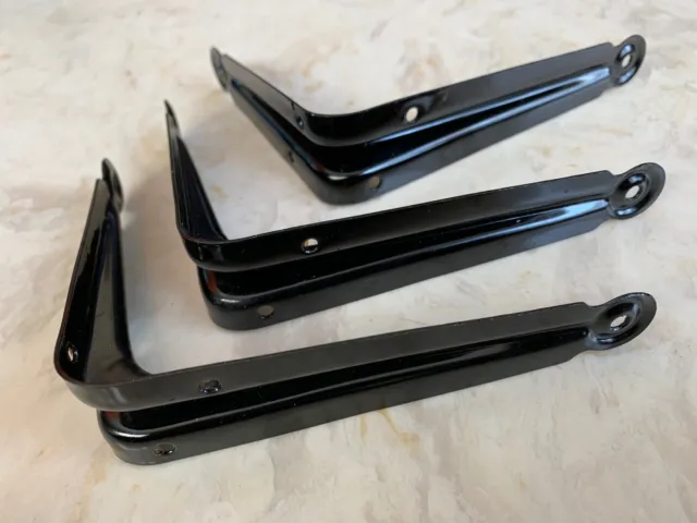 3 Vintage Shelf Brackets 4" X 5” industrial supports black old steel - Sweden