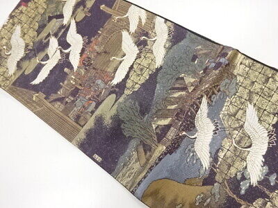 71585# Japanese Kimono / Fukuro Obi / Gold Foil / Woven People In The Past &