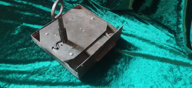 Huge Antique Door Lock Mechanism With Key Latch Forged Cast Iron Primitive