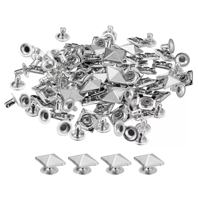 50 Sets Spike Rivet, 10mm Pyramid Rapid Rivet Studs Square Spikes, Silver Tone