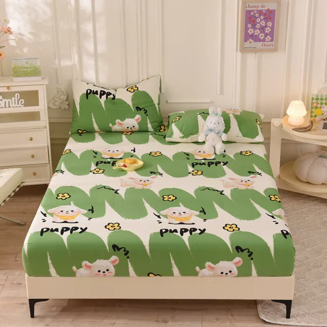 Cartoon Animals Kids Bed Decor Set Fitted Sheet Single/Double/Queen/King Size