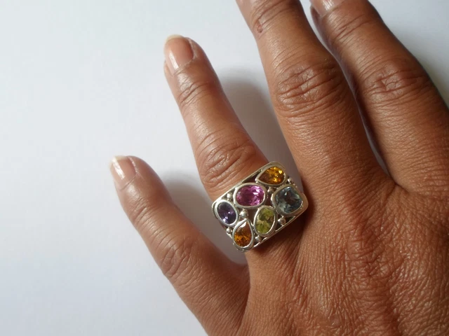 Bague En Argent Massif Avec Cabochon Noir - Taille 56/57, Occasion, Pièce Unique Et Intemporelle