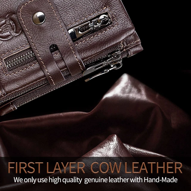 Mens Genuine Leather Biker Trucker Chain Wallet RFID Credit Card Holder Pocket 9