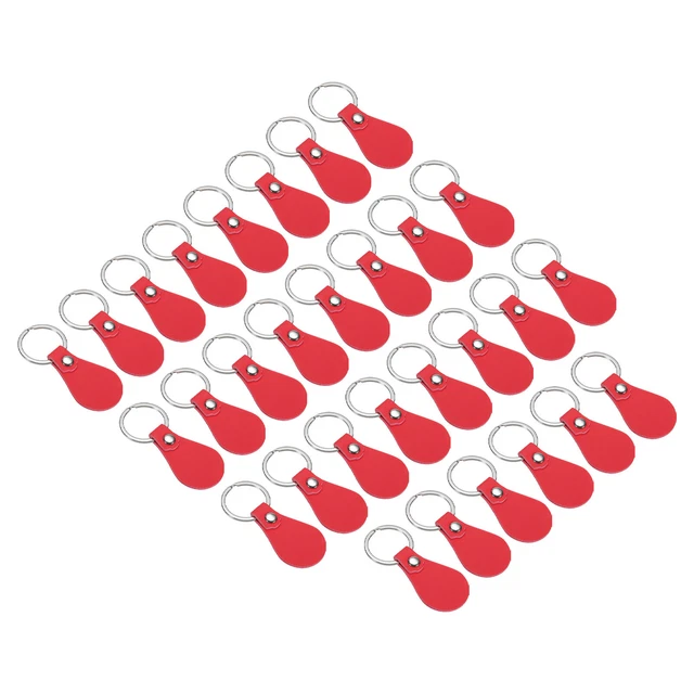 Kit Portachiavi in Pelle, 30pz Portachiavi in Pelle Pu Vuoti con Anelli Chiavi, Rosso
