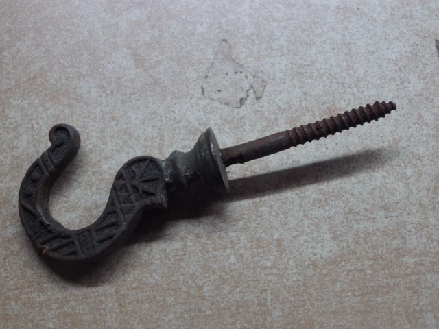 Vintage Eastlake Victorian Hook Ornate Cast Iron Vtg Ceiling Wall Hanger 5" Hook