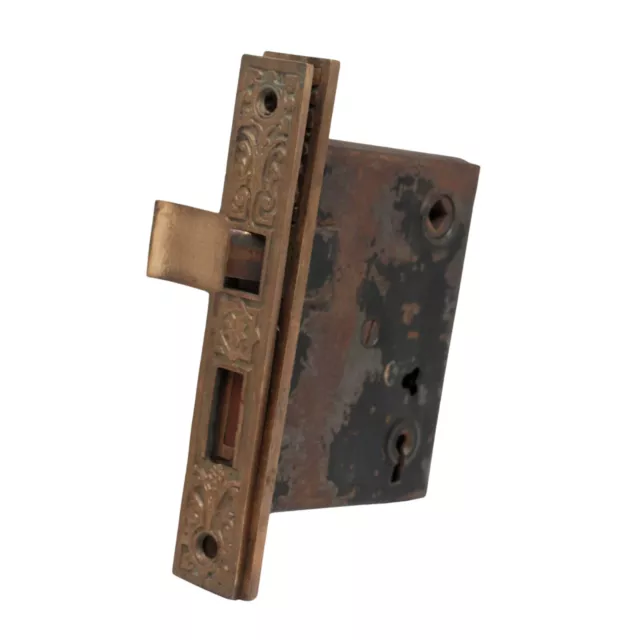 Antique Door Mortise Lock with Ornate Faceplate & Strike Plate