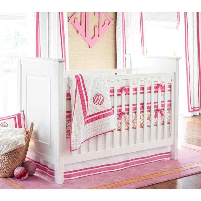 Falda de cama de algodón para cuna Pottery Barn niños rosa blanca clásica HARPER rosa