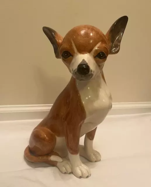 Life size vintage ceramic chihuahua dog figurine majolica made in Italy