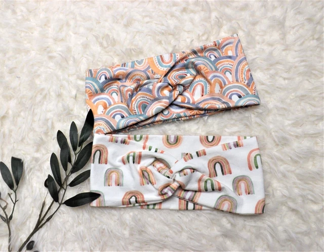 Set 2x Kinder Damen Haarband Stirnband Bandeau JERSEY neu KU 50-54 Regenbogen