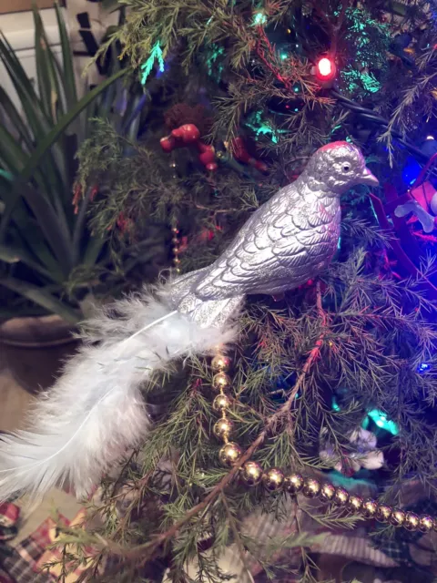 Vintage Birds feather tails ornaments PURPLE/GOLD feathers