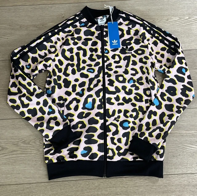 Adidas Originals Pink Black Leopard Full Zip Track Top Girls Jackets Sz Large