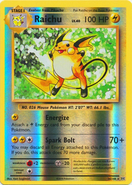 Raichu - 36/108 - Holo Rare - Reverse Holo x1 - Moderately Played - XY Evolution