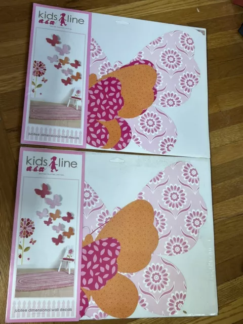 Lote de 2 calcomanías de pared dimensionales para bebés niños mariposas niñas flores rosadas