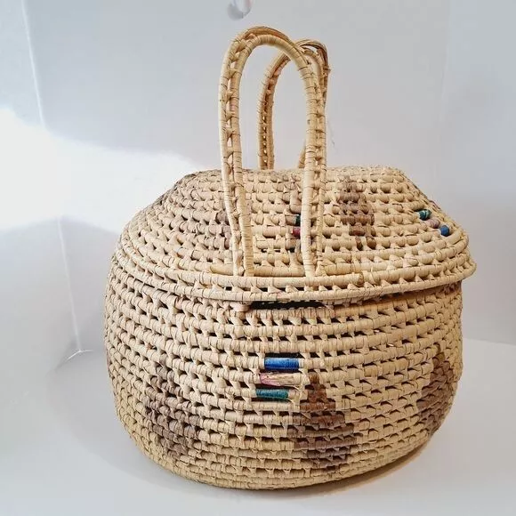 XL Hand Woven Artisan Slide Lid Sea grass Boho Chic Basket