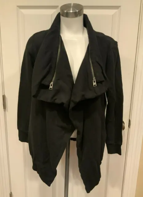 Allsaints Open Front Black Dahlia Sweat Cardigan W/ Zipper Collar, Size Small