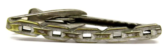 Silver Hickok Tie Clip Chain Link Mens Vintage w/ Patina - Formal Wear Accessory