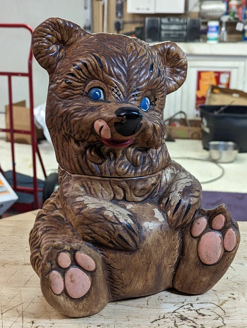 Vintage 1940's Gilner Pottery Brown Teddy Bear Cookie Jar USA Free Shipping  VGC