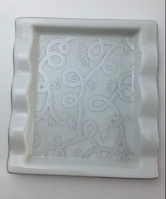 Tray Porcelain White End Collection Wire Platinum Signed Made IN France