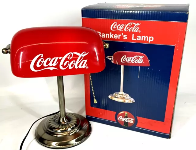 Coca Cola Logo Coke Sportscast Bankers Brass Glass Desk Lamp S1712-00