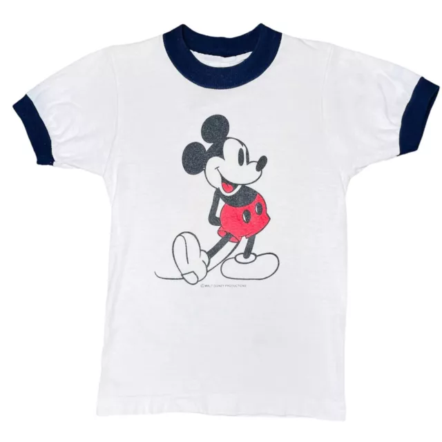 VINTAGE 70S / 80s Kids White Disney Mickey Mouse Ringer T Shirt Medium ...