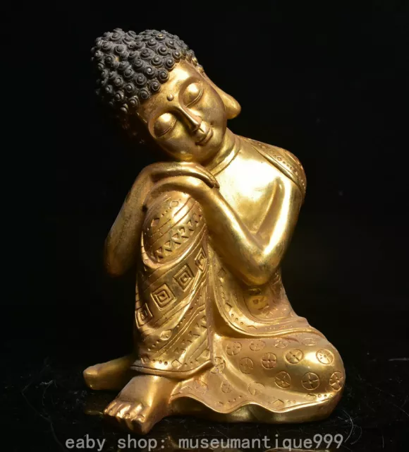 10.8'' Tibetan Buddhism Copper Gilt sleep Sakyamuni Tathagata Buddha Statue