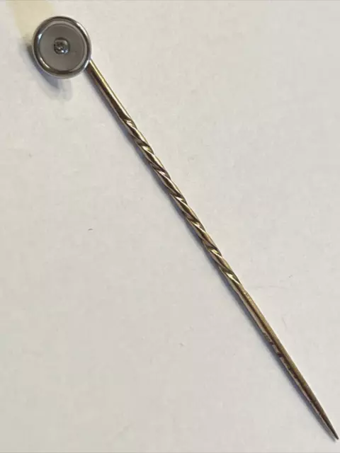 Antique Victorian Solid 10k Gold & Diamond Stick Pin 1.47g Brooch Art Deco Round