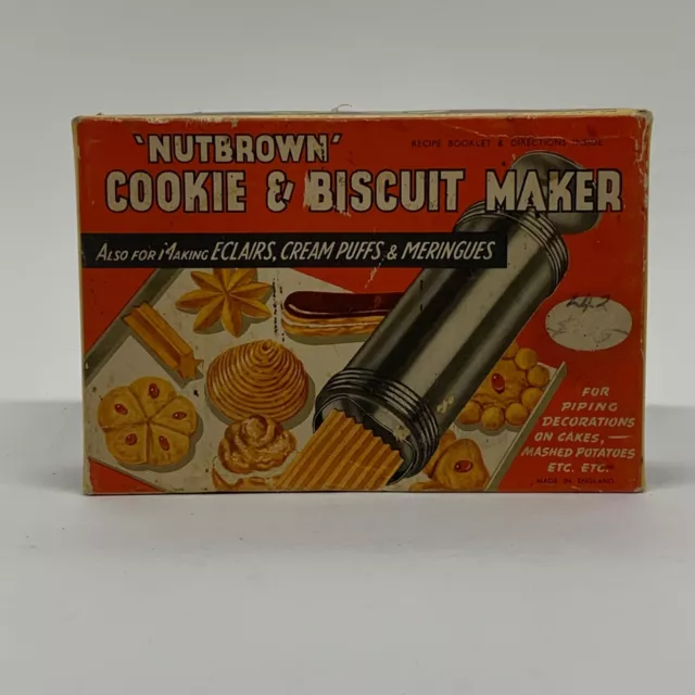 Vintage Nutbrown Metal Cookie and Biscuit Maker icing decorator Eclair