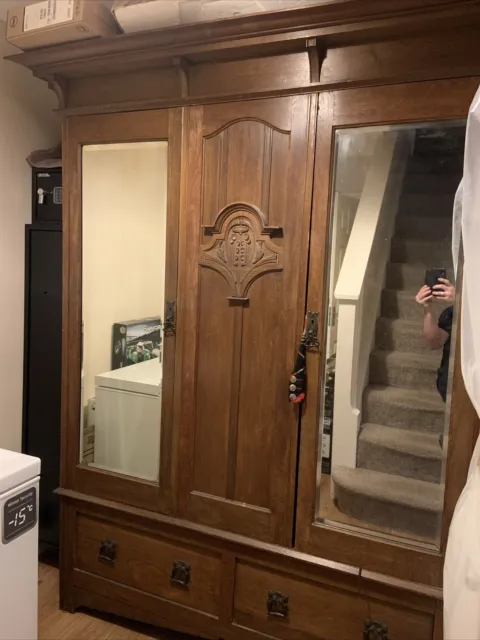 Antique Wardrobe with Mirror and Bottom Drawer