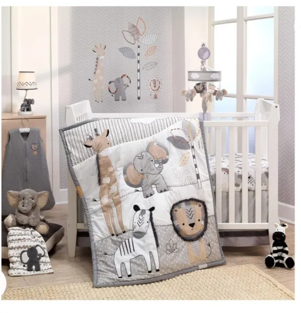 Lambs & Ivy Jungle Safari Gray/Tan/White Nursery 6-Piece Baby Crib Bedding Set