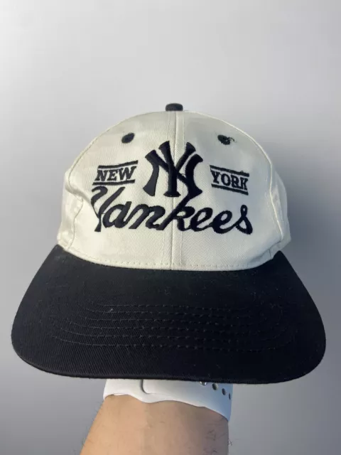 NEW YORK YANKEES Cream/Black Snapback Baseball Cap Hat OSFM Vintage $30 ...