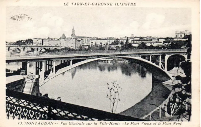 Carte postale ancienne : Montauban (82 000), Le pont vieux et le pont neuf