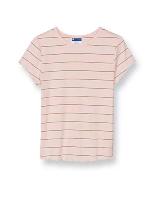 Champion Tee Short Sleeve Striped Ribbed T-Shirt Lettuce Edge Slim Fit Women's