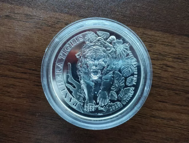 2020 Laos 1oz .999 Silver 500 Kip BU Tiger Coin - Mintage 10,000