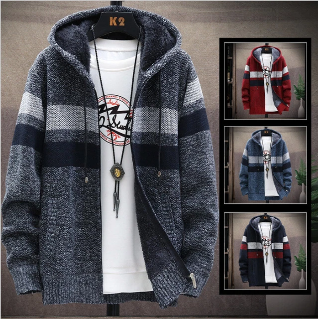 Mens Thick Warm Fleece Lined Zip Up Coat Hooded Hoodie Winter Jacket Sweatshirts