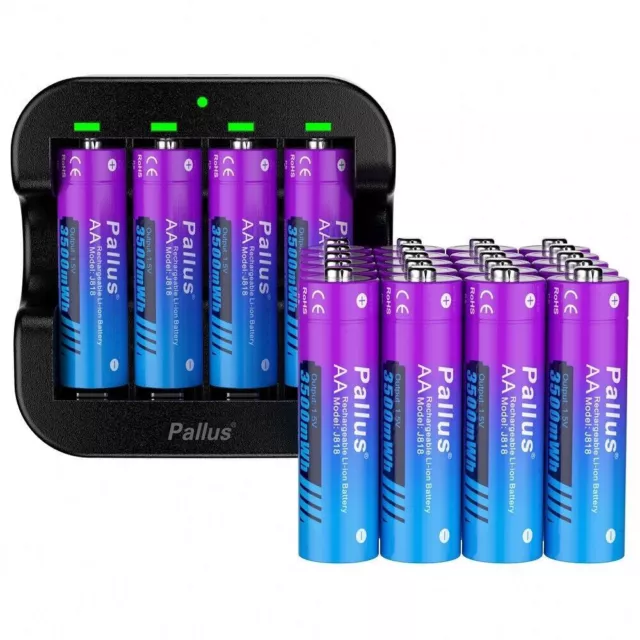 Pallus Lithium AA Batteries 1.5V Rechargeable AA Batteries 3500mWh High Capacity